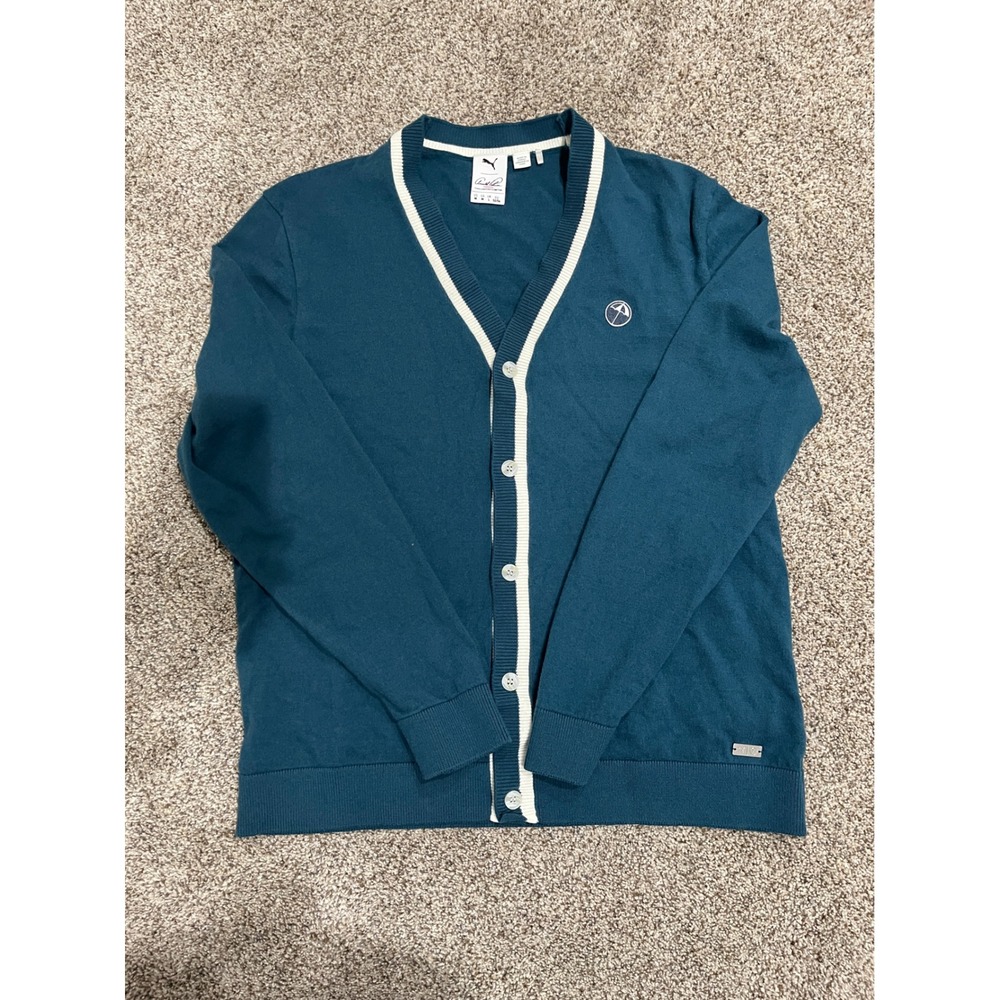 Puma Arnold Palmer Golf Cardigan Sweater Teal Blue Mens Medium 597308-02